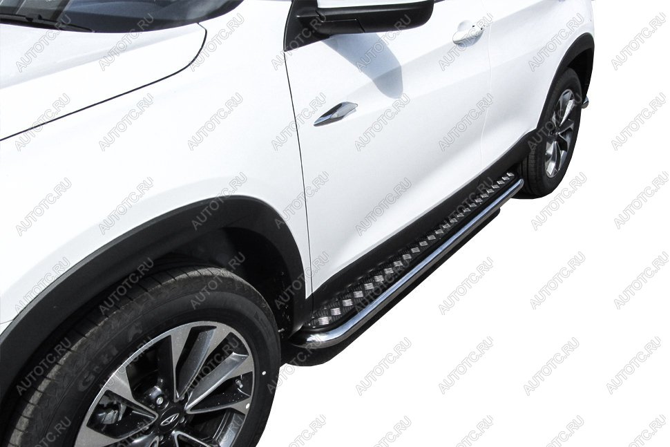 22 799 р. Защита порогов d57 с листом Slitkoff  Mitsubishi L200  5 KK,KL (2018-2022) рестайлинг (нержавейка с полимерным покрытием в цвет черный)  с доставкой в г. Набережные‑Челны