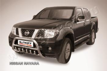 Защита переднего бампера кенгурятник d76 низкий с защитой картера Slitkoff Nissan Navara 2 D40 рестайлинг (2010-2016) ()