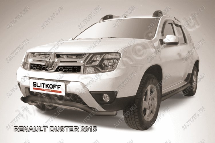 12 799 р. Защита переднего бампера (нержавейка, волна 57) Slitkoff  Renault Duster  HS (2015-2021) рестайлинг (с окраской в черный цвет)  с доставкой в г. Набережные‑Челны