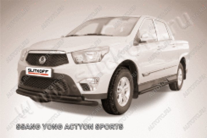 14 799 р. Защита переднего бампера d76+d57 двойная Slitkoff  SSANGYONG Actyon Sport (2012-2025) (нержавейка с полимерным покрытием в цвет черный)  с доставкой в г. Набережные‑Челны