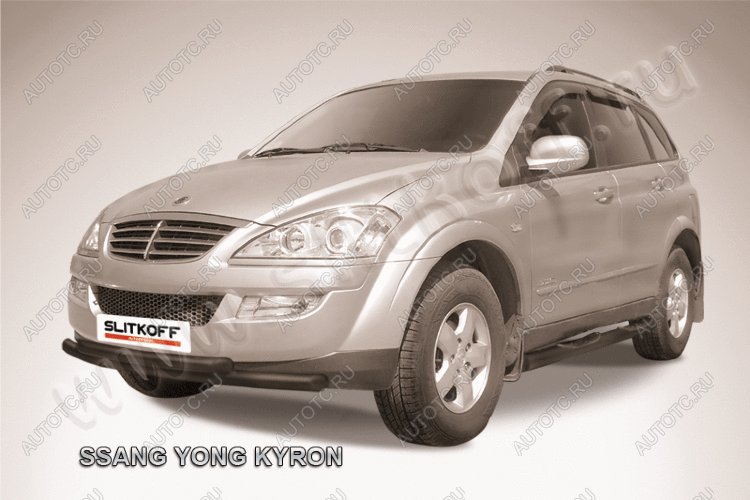 14 749 р. Защита переднего бампера d57+d57 двойная Slitkoff SSANGYONG Kyron рестайлинг (2007-2016) (нержавейка с полимерным покрытием в цвет черный)  с доставкой в г. Набережные‑Челны