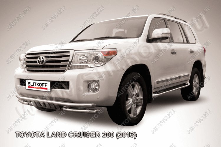 23 999 р. Защита переднего бампера d57+d57 двойная с защитой картера Slitkoff  Toyota Land Cruiser  200 (2012-2015) 1-ый рестайлинг (нержавейка с полимерным покрытием в цвет черный)  с доставкой в г. Набережные‑Челны