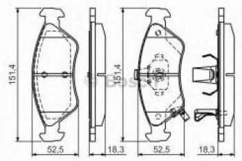 1 329 р. Колодки тормозные передние (4шт.) BOSCH KIA Clarus K9A седан рестайлинг (1998-2001)  с доставкой в г. Набережные‑Челны. Увеличить фотографию 1