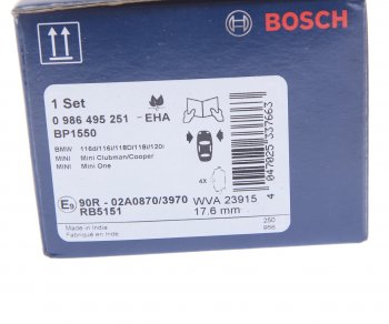 2 859 р. Колодки тормозные передние (4шт.) BOSCH BMW 1 серия E81 хэтчбэк 3 дв. рестайлинг (2007-2012)  с доставкой в г. Набережные‑Челны. Увеличить фотографию 4