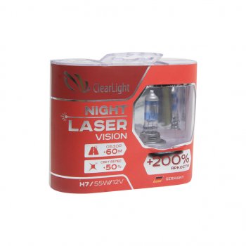 1 059 р. Лампа 12V H7 55W +200% (2шт.) Night Laser Vision CLEARLIGHT Лада Гранта Спорт 2190 седан рестайлинг (2023-2025)  с доставкой в г. Набережные‑Челны. Увеличить фотографию 1