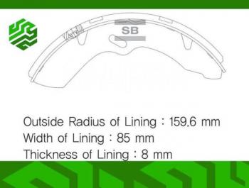 Колодки тормозные барабанные задние (85мм) (1шт.) (T=8мм) SANGSIN Hyundai County (1998-2012)