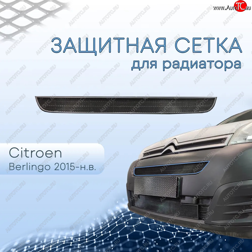 2 399 р. Защитная сетка в бампер (верх, ячейка 3х7 мм) Alfeco Стандарт  CITROEN Berlingo  B9 (2015-2022) рестайлинг (Чёрная)  с доставкой в г. Набережные‑Челны