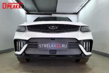 3 399 р. Защита радиатора (верх, с камерой) Стрелка11 Стандарт  Geely Tugella  FY11,HPBA4 (2022-2025) рестайлинг (хром)  с доставкой в г. Набережные‑Челны. Увеличить фотографию 2