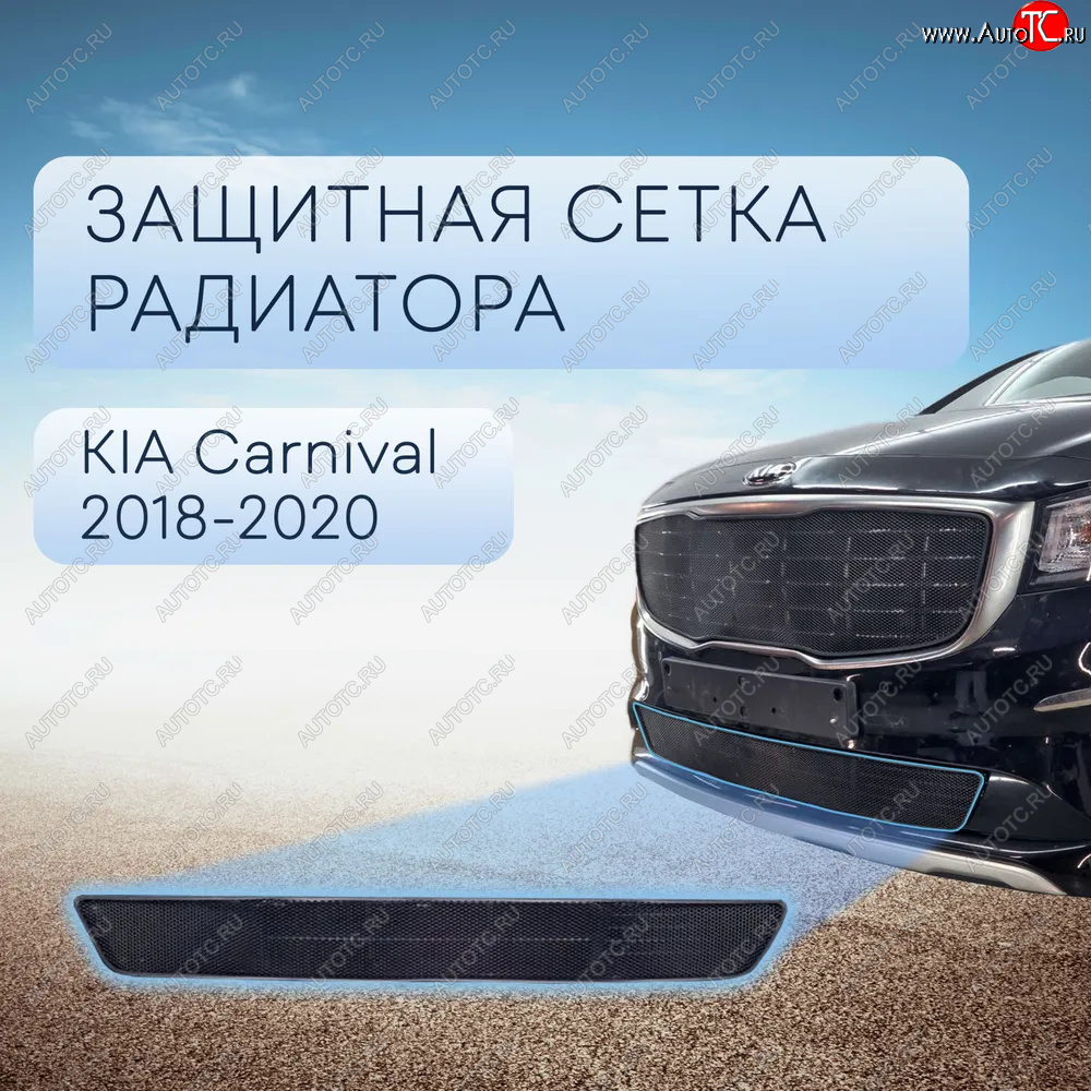 3 399 р. Защитная сетка в бампер (низ, ячейка 3х7 мм) Alfeco Стандарт  KIA Carnival  YP (2018-2020) минивэн рестайлинг (Чёрная)  с доставкой в г. Набережные‑Челны