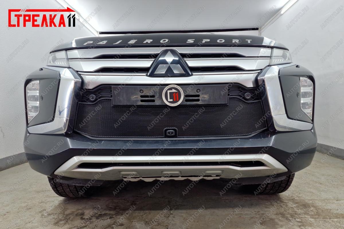 3 499 р. Защита радиатора Стрелка11 Стандарт  Mitsubishi Pajero Sport  QF (2019-2022) рестайлинг (черная)  с доставкой в г. Набережные‑Челны