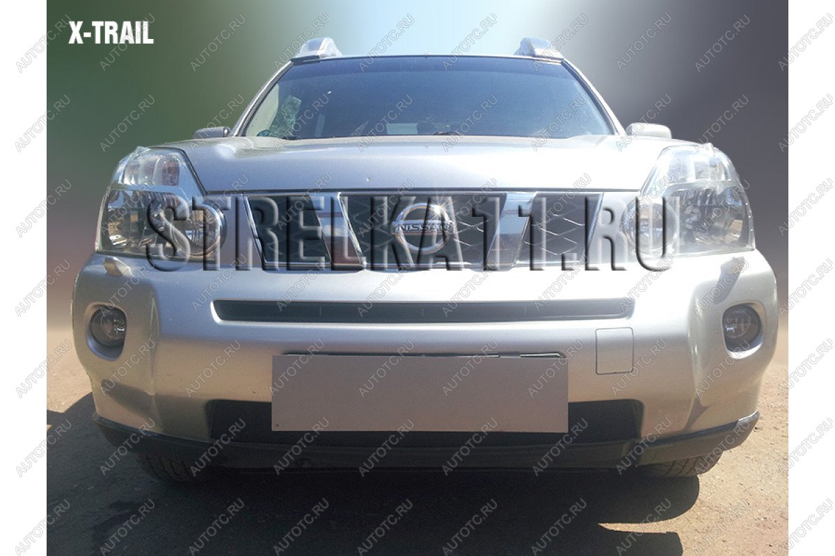 3 399 р. Защита радиатора (низ) Стрелка11 Стандарт  Nissan X-trail  2 T31 (2007-2011) дорестайлинг (черная)  с доставкой в г. Набережные‑Челны