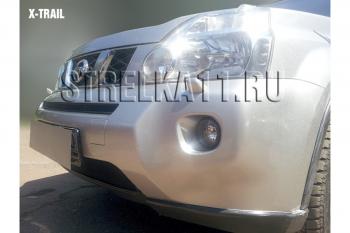 3 399 р. Защита радиатора (низ) Стрелка11 Стандарт  Nissan X-trail  2 T31 (2007-2011) дорестайлинг (черная)  с доставкой в г. Набережные‑Челны. Увеличить фотографию 2