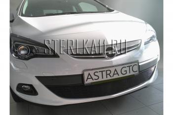 2 999 р. Защита радиатора Стрелка11 Стандарт  Opel Astra  J GTC (2011-2018) (черная)  с доставкой в г. Набережные‑Челны. Увеличить фотографию 1