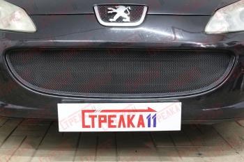 3 279 р. Защита радиатора (низ) Стрелка11 Стандарт Peugeot 407 седан (2004-2010) (черная)  с доставкой в г. Набережные‑Челны. Увеличить фотографию 1