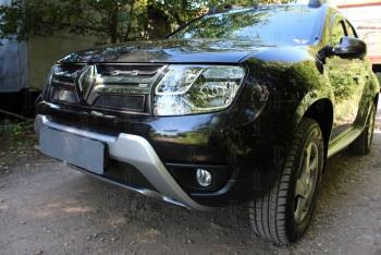 3 099 р. Защита радиатора (верх) Стрелка11 Стандарт Renault Duster HS рестайлинг (2015-2021) (черная)  с доставкой в г. Набережные‑Челны. Увеличить фотографию 2