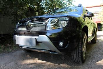 3 899 р. Защита радиатора (низ) Стрелка11 Стандарт  Renault Duster  HS (2015-2021) рестайлинг (хром)  с доставкой в г. Набережные‑Челны. Увеличить фотографию 2