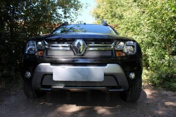 3 899 р. Защита радиатора (низ) Стрелка11 Стандарт  Renault Duster  HS (2015-2021) рестайлинг (хром)  с доставкой в г. Набережные‑Челны. Увеличить фотографию 3