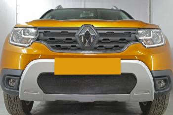 3 599 р. Защита радиатора (верх, 4 части) Стрелка11 Стандарт  Renault Duster  HM (2020-2024) (черная)  с доставкой в г. Набережные‑Челны. Увеличить фотографию 3