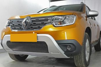 3 599 р. Защита радиатора (верх, 4 части) Стрелка11 Стандарт  Renault Duster  HM (2020-2024) (черная)  с доставкой в г. Набережные‑Челны. Увеличить фотографию 2