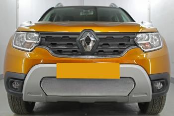 3 779 р. Защита радиатора (верх, 4 части) Стрелка11 Стандарт  Renault Duster  HM (2020-2024) (хром)  с доставкой в г. Набережные‑Челны. Увеличить фотографию 2