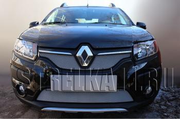 3 179 р. Защита радиатора Стрелка11 Стандарт Renault Logan 2 дорестайлинг (2014-2018) (хром)  с доставкой в г. Набережные‑Челны. Увеличить фотографию 1