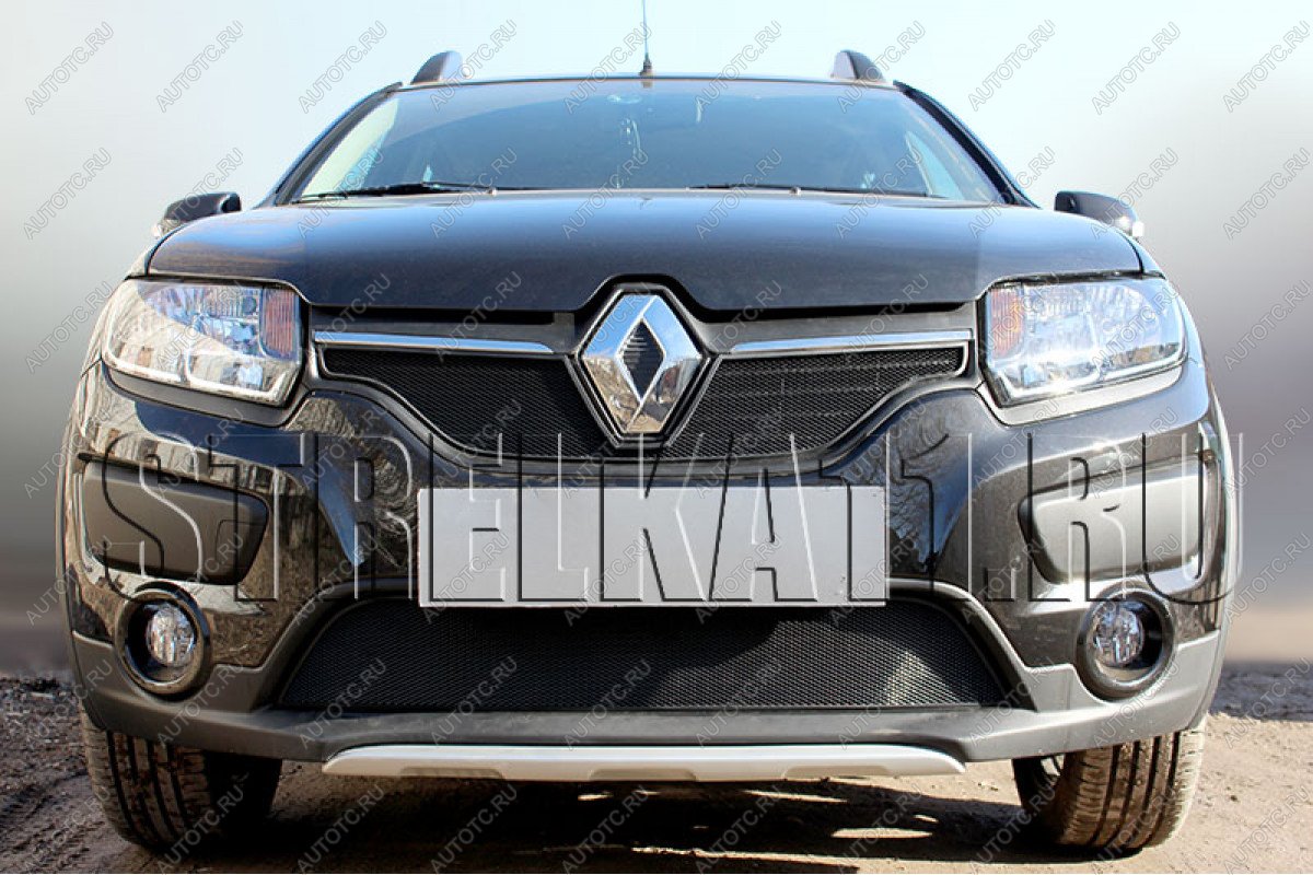 2 969 р. Защита радиатора (низ) Стрелка11 Стандарт  Renault Sandero Stepway  (B8) (2014-2018) дорестайлинг (черная)  с доставкой в г. Набережные‑Челны