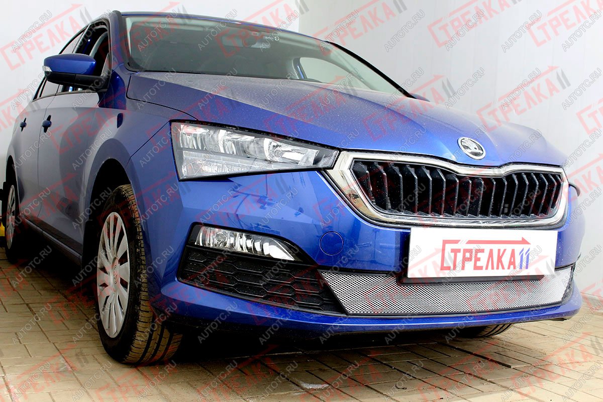 3 299 р. Защита радиатора (низ) Стрелка11 Стандарт  Skoda Rapid  MK2 (2019-2024) (хром)  с доставкой в г. Набережные‑Челны