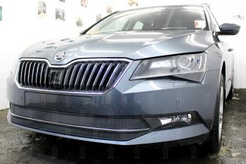 4 649 р. Защита радиатора (2 части) Стрелка11 Стандарт Skoda Superb B8 (3V) лифтбэк дорестайлинг (2015-2019) (черная)  с доставкой в г. Набережные‑Челны. Увеличить фотографию 2