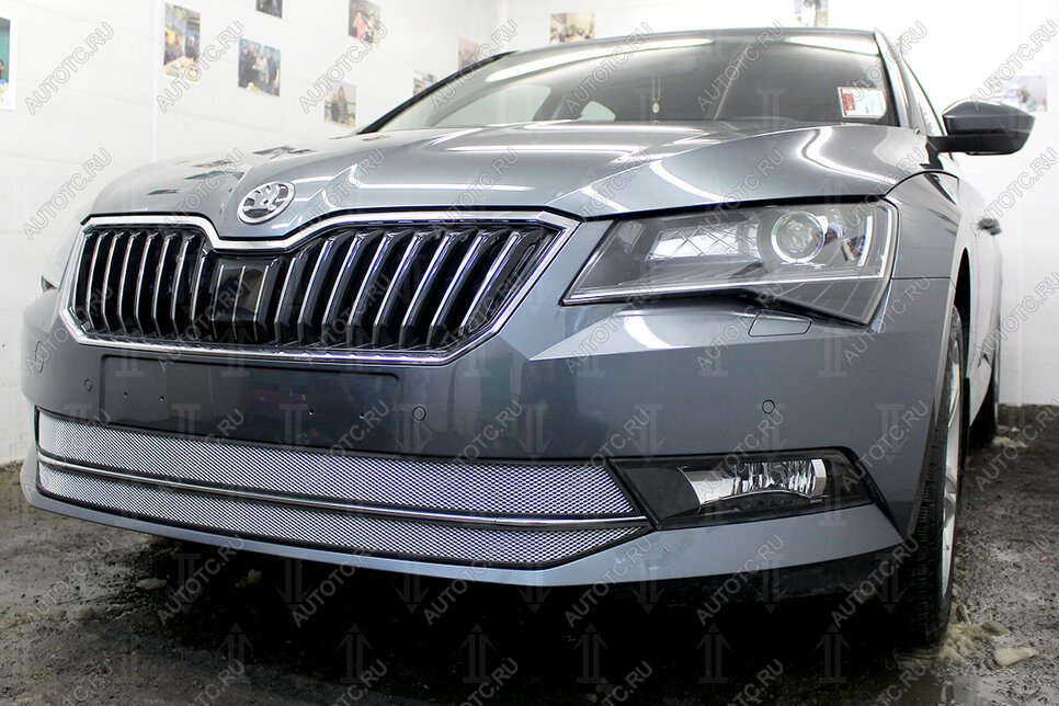 4 799 р. Защита радиатора (2 части) Стрелка11 Стандарт  Skoda Superb ( B8 (3V),  B8 (3V5)) (2015-2019) лифтбэк дорестайлинг, универсал дорестайлинг (хром)  с доставкой в г. Набережные‑Челны