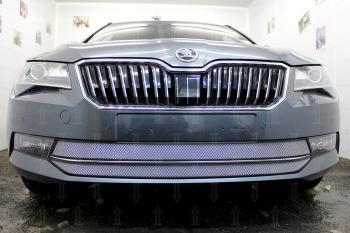 4 799 р. Защита радиатора (2 части) Стрелка11 Стандарт  Skoda Superb ( B8 (3V),  B8 (3V5)) (2015-2019) лифтбэк дорестайлинг, универсал дорестайлинг (хром)  с доставкой в г. Набережные‑Челны. Увеличить фотографию 2