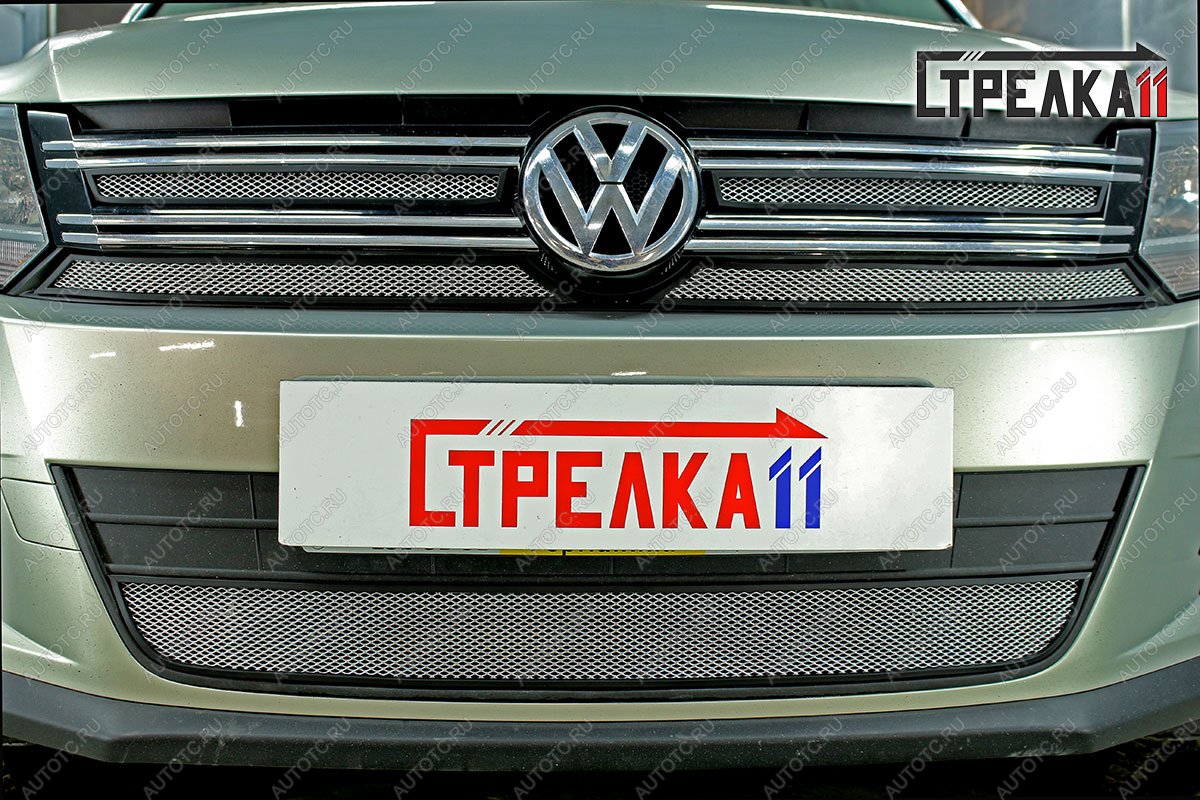 4 849 р. Защита радиатора (верх 4 части) Стрелка11 Стандарт  Volkswagen Tiguan  NF (2011-2017) рестайлинг (хром)  с доставкой в г. Набережные‑Челны