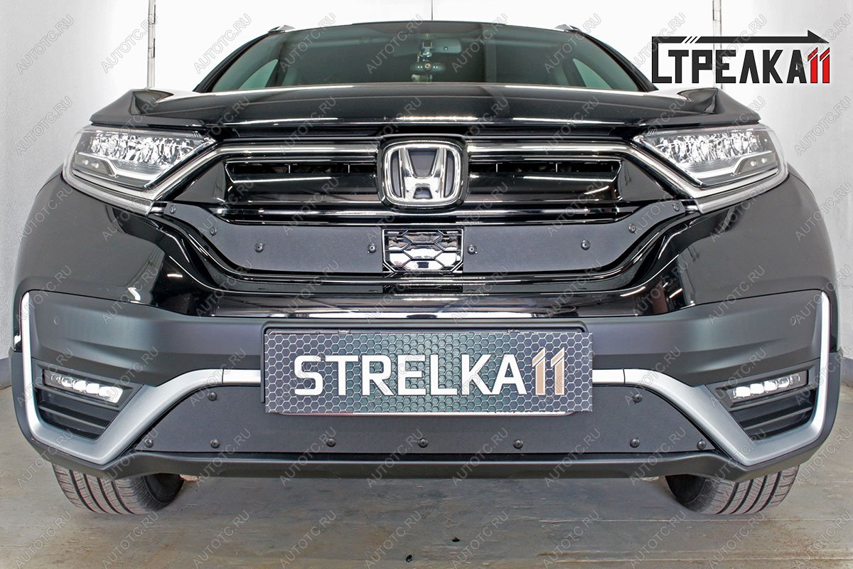 1 199 р. Зимняя заглушка решетки радиатора (верх 2 части) Стрелка11 Honda CR-V RW,RT рестайлинг (2019-2022) (черная)  с доставкой в г. Набережные‑Челны