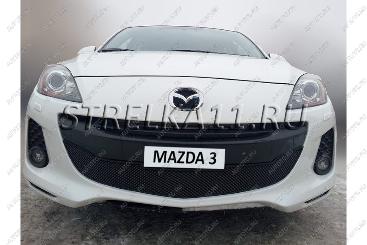 799 р. Зимняя заглушка решетки радиатора Стрелка11  Mazda 3/Axela  BL (2011-2013) рестайлинг седан, рестайлинг, хэтчбэк (черная)  с доставкой в г. Набережные‑Челны