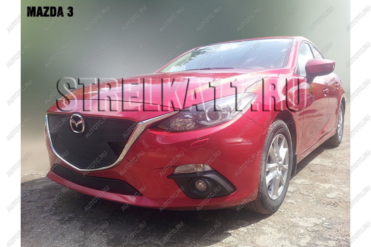 799 р. Зимняя заглушка решетки радиатора (верх) Стрелка11 Mazda 3/Axela BM дорестайлинг седан (2013-2016) (черная)  с доставкой в г. Набережные‑Челны