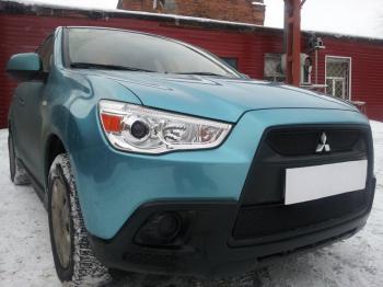 969 р. Зимняя заглушка решетки радиатора (верх, 2 части) Стрелка11  Mitsubishi ASX (2010-2012) дорестайлинг (черная)  с доставкой в г. Набережные‑Челны. Увеличить фотографию 2