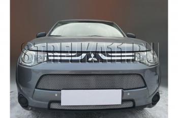 969 р. Зимняя заглушка решетки радиатора (верх) Стрелка11 Mitsubishi Outlander GF дорестайлинг (2012-2014) (черная)  с доставкой в г. Набережные‑Челны. Увеличить фотографию 2