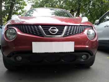 799 р. Зимняя заглушка решетки радиатора Стрелка11  Nissan Juke  1 YF15 (2010-2014) дорестайлинг (черная)  с доставкой в г. Набережные‑Челны. Увеличить фотографию 2