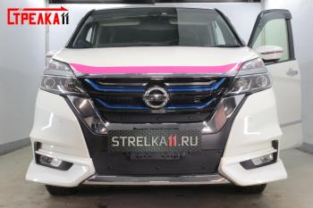 799 р. Зимняя заглушка решетки радиатора (верх) Стрелка11  Nissan Serena  C27 (2016-2019) минивэн дорестайлинг (черная)  с доставкой в г. Набережные‑Челны. Увеличить фотографию 2