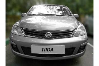 799 р. Зимняя заглушка решетки радиатора Стрелка11  Nissan Tiida  1 хэтчбек (2010-2014) C11 рестайлинг (черная)  с доставкой в г. Набережные‑Челны. Увеличить фотографию 2