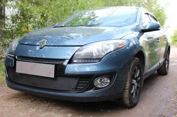 969 р. Зимняя заглушка решетки радиатора (верх) Стрелка11 Renault Megane купе 3 дв. 2-ой рестайлинг (2014-2016) (черная)  с доставкой в г. Набережные‑Челны. Увеличить фотографию 2