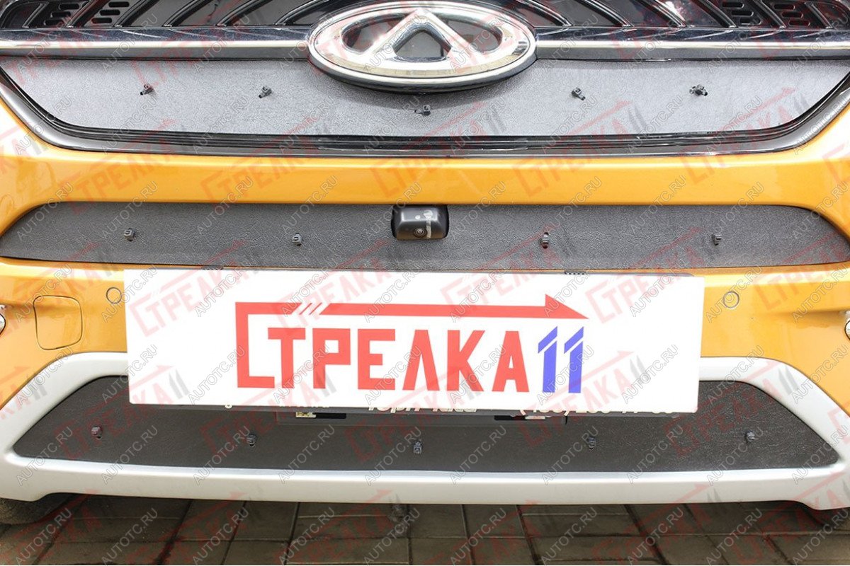 999 р. Зимняя защита на стяжке (верх) Стрелка11  Chery Tiggo 7 (2016-2020) (черная)  с доставкой в г. Набережные‑Челны