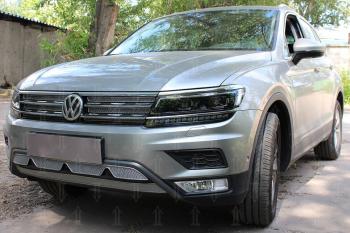 10 299 р. Защита радиатора (низ с камерой) (Off-Road) Стрелка11 Премиум  Volkswagen Tiguan  Mk2 (2016-2020) дорестайлинг (хром)  с доставкой в г. Набережные‑Челны. Увеличить фотографию 2