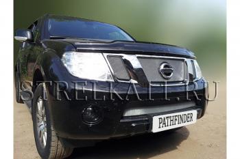 8 899 р. Защита радиатора (верх) Стрелка11 PREMIUM  Nissan Pathfinder  R51 (2009-2014) рестайлинг (хром)  с доставкой в г. Набережные‑Челны. Увеличить фотографию 2