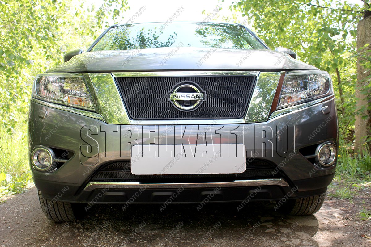 8 649 р. Защита радиатора (низ 2 части) Стрелка11 PREMIUM Nissan Pathfinder R52 дорестайлинг (2012-2017) (черная)  с доставкой в г. Набережные‑Челны