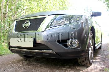 8 649 р. Защита радиатора (низ 2 части) Стрелка11 PREMIUM Nissan Pathfinder R52 дорестайлинг (2012-2017) (черная)  с доставкой в г. Набережные‑Челны. Увеличить фотографию 2