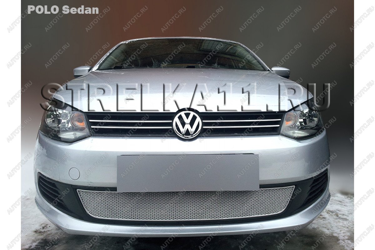 4 799 р. Защита радиатора Стрелка11 PREMIUM  Volkswagen Polo  5 (2009-2015) седан дорестайлинг (хром)  с доставкой в г. Набережные‑Челны