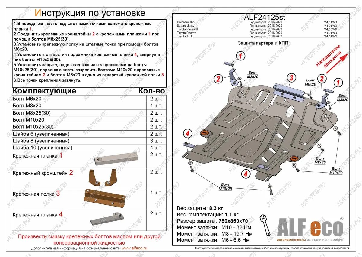 4 949 р. Защита картера и КПП (V-1,5 FWD) ALFECO  Toyota Tank (2016-2024) (сталь 2 мм)  с доставкой в г. Набережные‑Челны