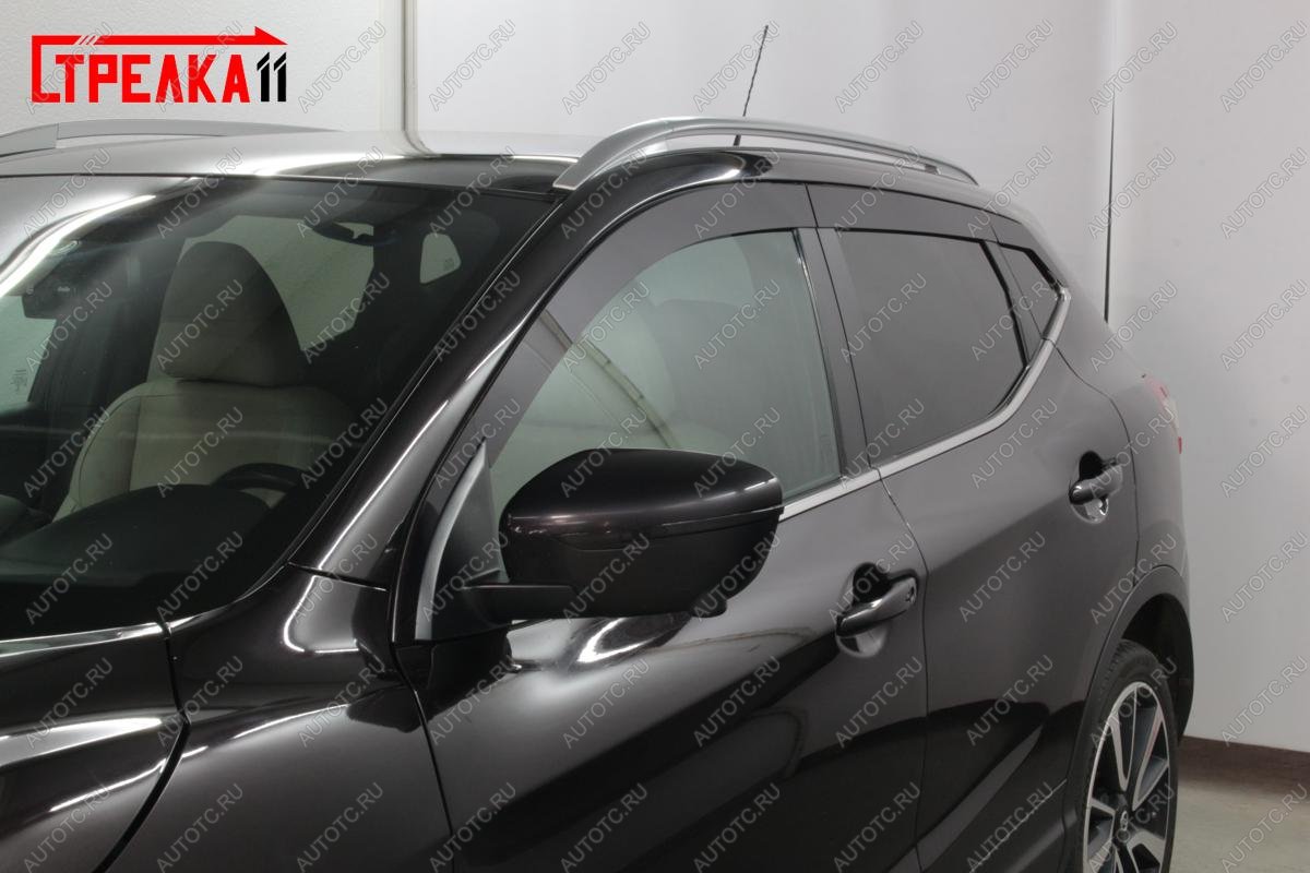 4 899 р. Дефлекторы окон 2D (прямой) Стрелка11  Nissan Qashqai  2 (2013-2019) J11 дорестайлинг (черные)  с доставкой в г. Набережные‑Челны