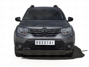 11 199 р. Защита переднего бампера (2 трубы Ø63 и 42 мм) SLITKOFF  Renault Duster  HM (2021-2024) рестайлинг (нержавейка с полимерным покрытием, черный)  с доставкой в г. Набережные‑Челны. Увеличить фотографию 1