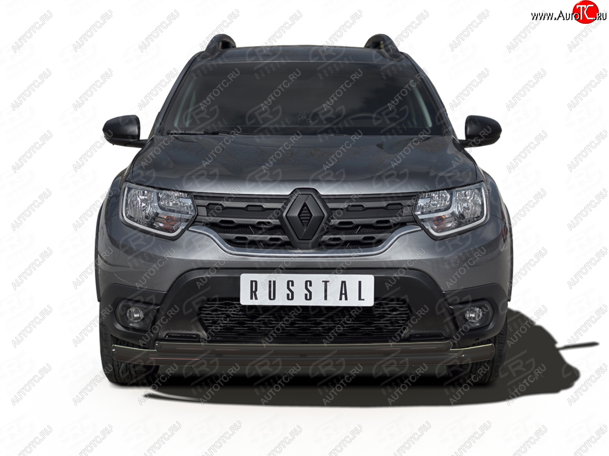 11 199 р. Защита переднего бампера (2 трубы Ø63 и 42 мм) SLITKOFF  Renault Duster  HM (2021-2024) рестайлинг (нержавейка с полимерным покрытием, черный)  с доставкой в г. Набережные‑Челны